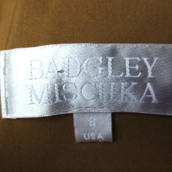 Badgley Mischka Cocktail Dress Metallic Bronze Crepe Rhinestone Evening Size 8 … - Picture 8 of 11